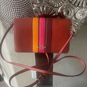 Coach Red and Pink Striped Crossbody Bag